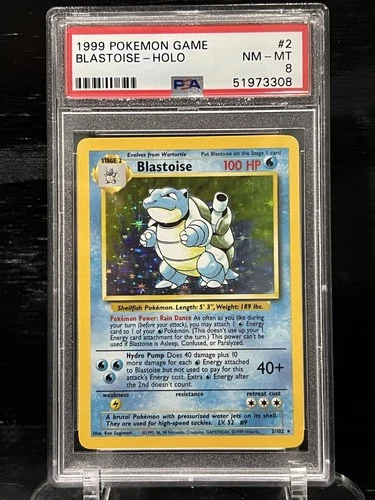Blastoise 1999 Pokémon Game- Holo #2- PSA 8