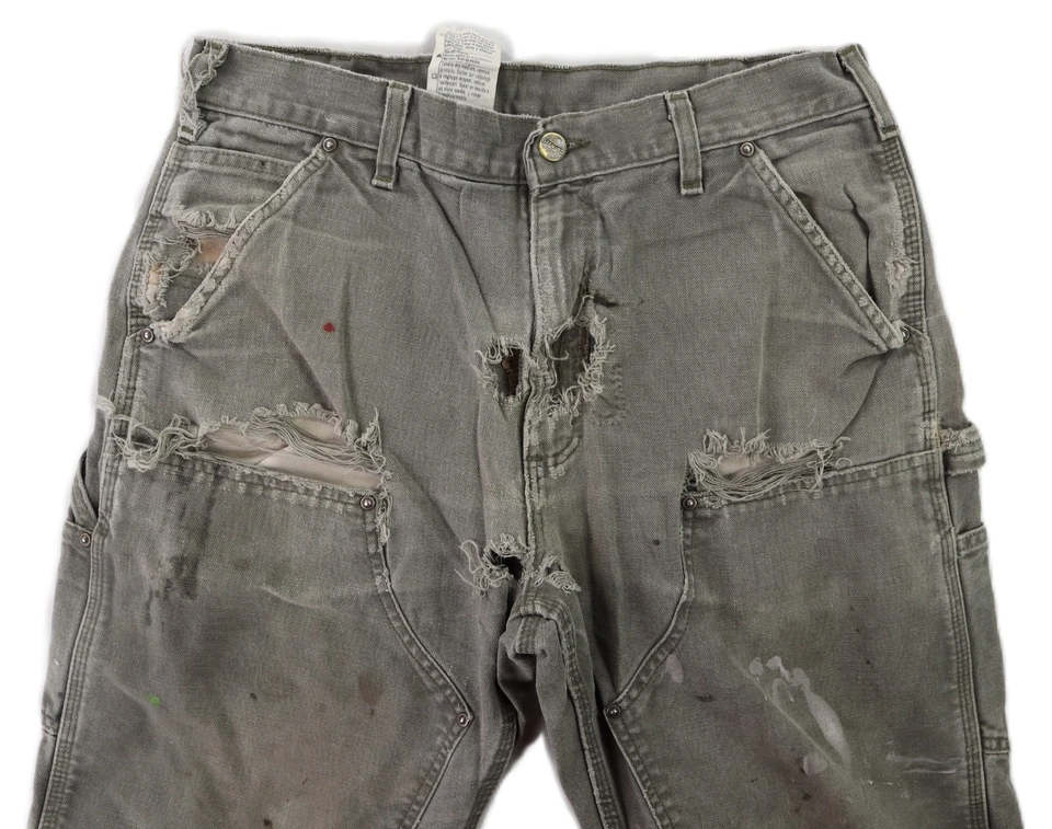 Pantalones CARHARTT B136 EE. UU. Para hombres 33 x 30 Verde Lona Pato Doble Rodilla ANGUSTIADOS Foto 4 de 4