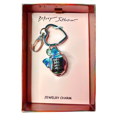 Betsey Johnson Game Day Football Bow Bag Charm Key Chain NEW In Box
