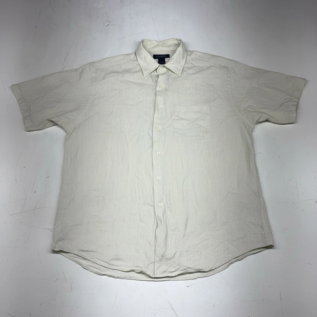 Brooks Brothers Irish Linen Shirt Men’s Large Beige Short Sleeve Regular Fit