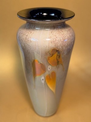 Stuart Abelman Signed 2004 Art Glass Vase with Heart Motif