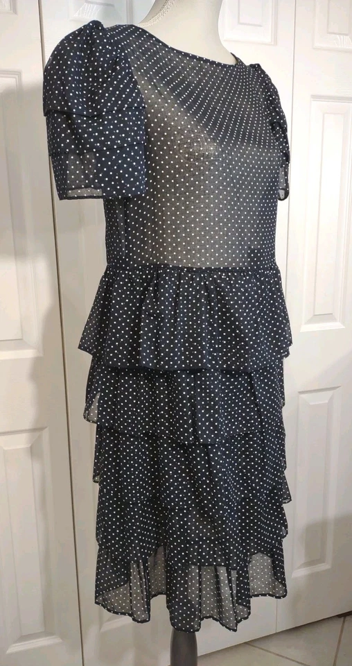 Vestido De Colección 1970 S Niveles Semi Transparente Glamour Lunares S Hasta la Rodilla  Foto 3 de 4