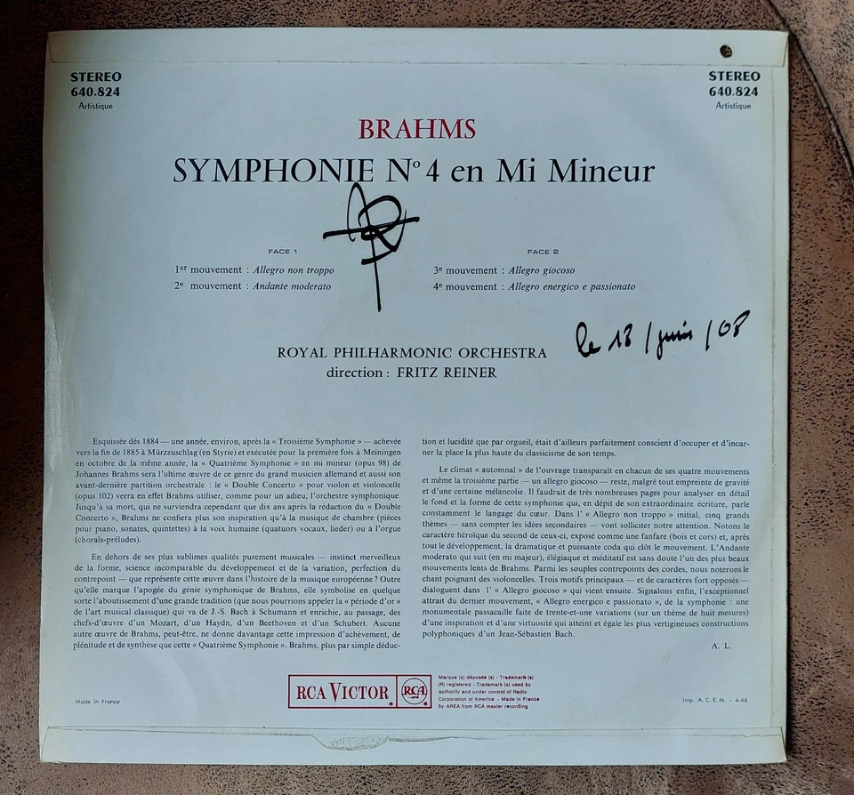 JOHANNES BRAHMS LP (EX) SUPERBE ETAT : Symphonie N°4 en mi mineur - Photo 2/4
