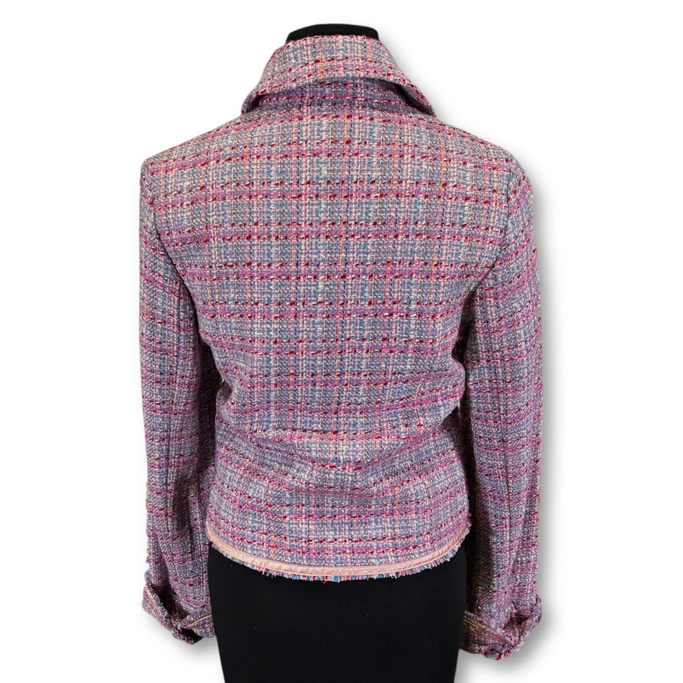 Chaqueta de tweed rosa púrpura usada en excelente estado de colección Y2K Abercrombie and Fitch para mujer mezcla de lana Foto 2 de 4