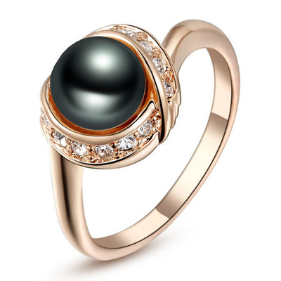 Rose Gold Plate Made with Swarovski Crystal Black Pearl Wedding