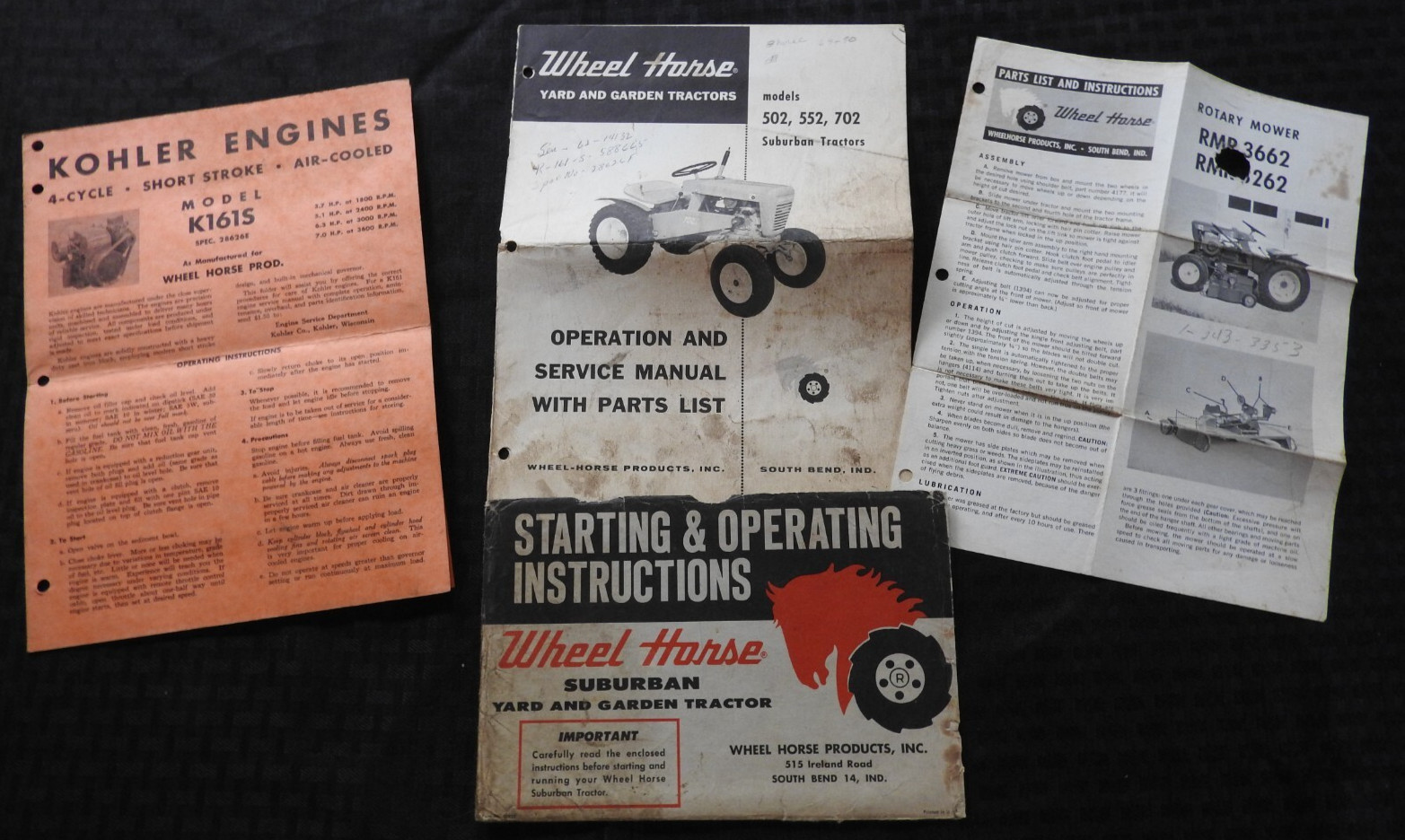 Original 1962 Wheel Horse 502 552 702 Suburban Lawn Tractor Owners Manual Set