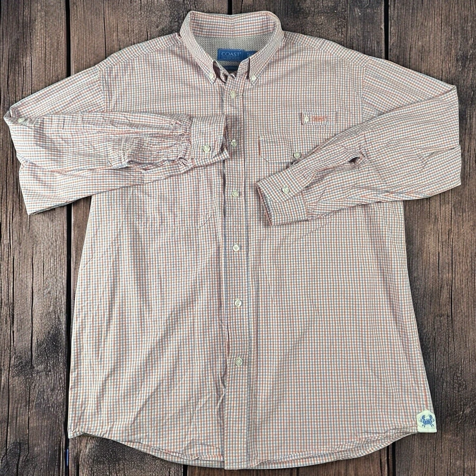 COAST PAWLEYS ISLAND MARINA FISHING SHIRT MEDIUM PINK BLUE WHITE CHECK COTTON - Image 3 of 4