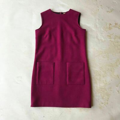 Victoria Beckham Pink Maroon Wool Silk Zipper Pocket Shift Office