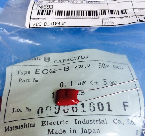 5x ECQ-B1H104JF PANASONIC CAP FILM 0.1UF 50VDC 8 X 5 X 10mm RADIAL 5mm LS - Picture 3 of 4