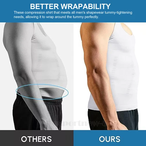 T-shirt canotta da uomo body shaper ventre compressione petto cintura - Foto 4 di 29