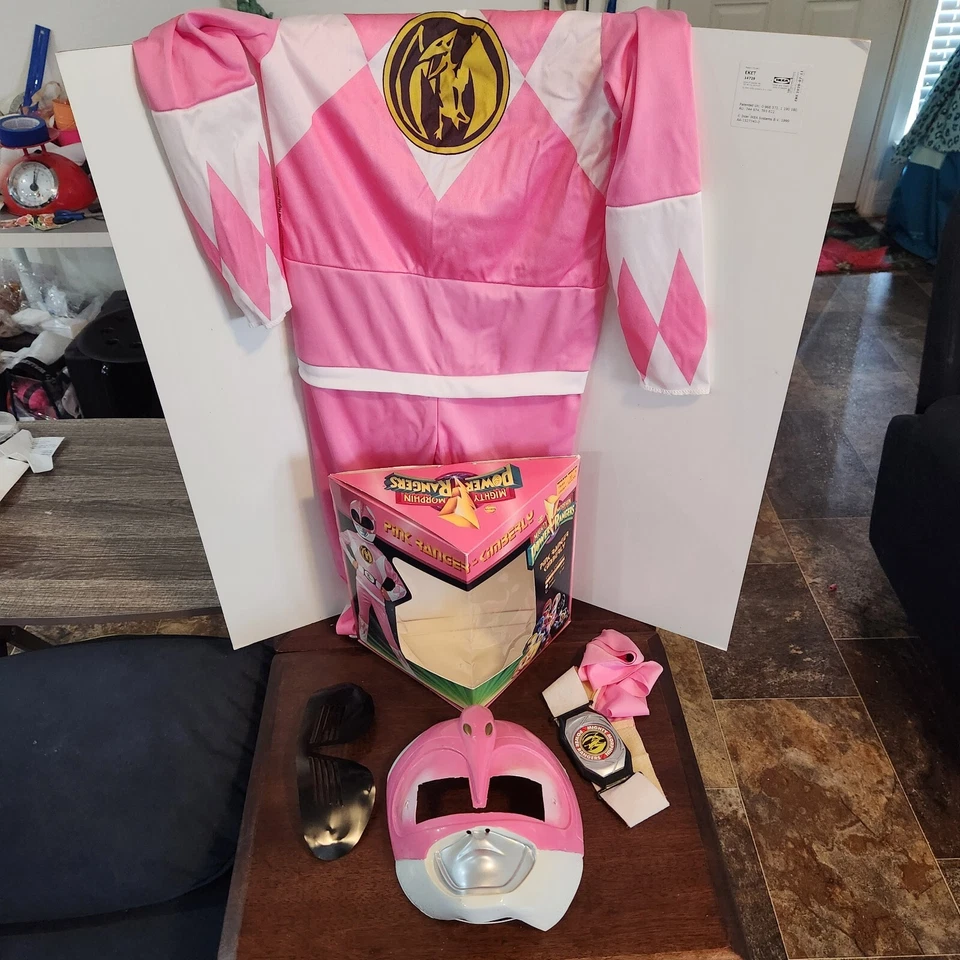 Vintage 1994 Rosa Mighty Power Ranger Fantasia Brinquedos R EUA Completo Juventude Tamanho Médio - Imagem 2 de 4
