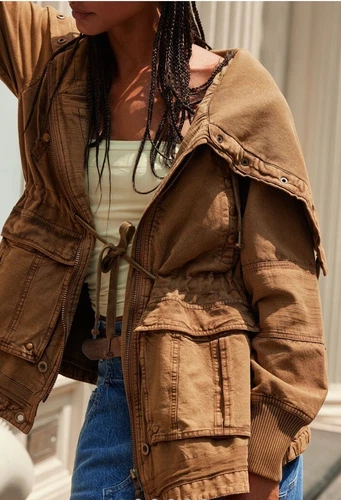 Free People Surplus Future Parka We The Free Collar Oversize Olive Night M Nuovo con etichette