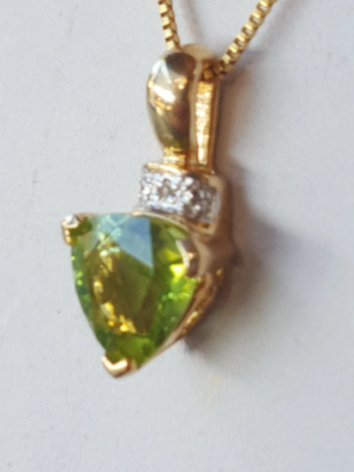 Peridot Labcreated Trillion Cut & Diamond Pendant 10kt Solid Yellow Gold - Image 4 of 4