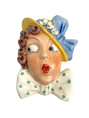 1930er Jahre Bubble Eye Art Deco Keramik Wandmaske Czechoslovakia Vintage - Bild 1 von 4