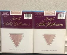 Vtg Hanes Silk Reflections sz AB Silky control top Pink Mist pantyhose Lot 2