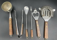 Mid Century Modern Vintage Mixology Bar Tools Set with Wood Handle 6-Piece Japan