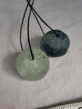 Large Recycled Glass Beads Frosted Sea Glass Style Mint Green Teal Blue 2pc Set