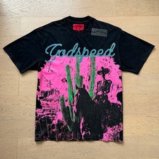 25 NEW Godspeed skeleton Riding Cowboy print pattern Tee Washed Mens T-shirt