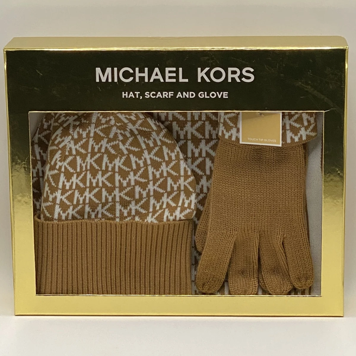 NWT Michael Kors hat and scarf set...tan & gold...In Box great gift!! michael kors hat set products for sale | eBay main image 4