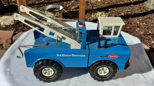 VTG Classic Blue Mighty Tonka Tow Truck Double Boom Wrecker Original c1976