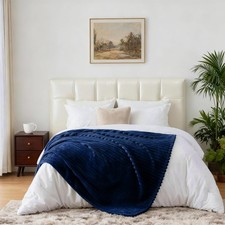 Navy King Size Blanket for Bed Soft Plush Ribbed Striped Fleece 108x90 Inch