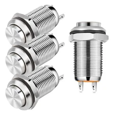 4Pcs 12Mm 3A 12V/24V/110V/250VAC Waterproof Push Button Switch Latching Nickel-P