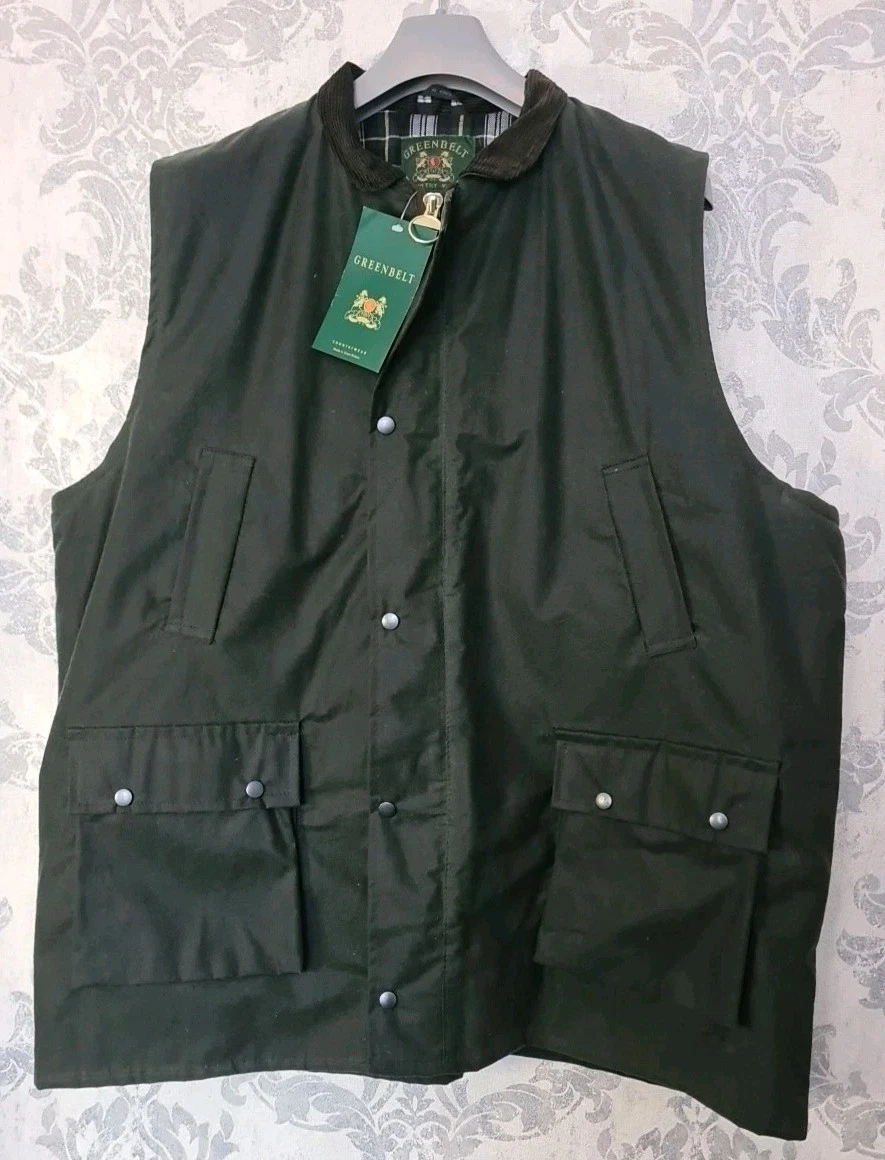 Mens Greenbelt Wax Gilet, 5XL, Green, Country Vest Hunting Shooting Bodywarmer