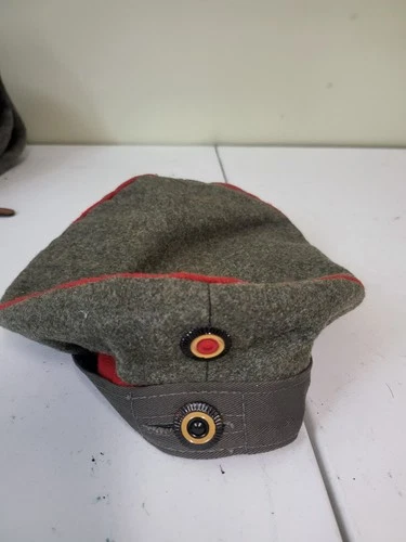 Civil War Reenactment Clothing Cap Greenish Gray Red Piping 22"