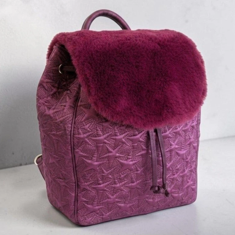Steve Madden Magenta Star Quilted Backpack Faux Fur Flap New POOF Fushia Slip-On Faux Fur Mule Women main image 3