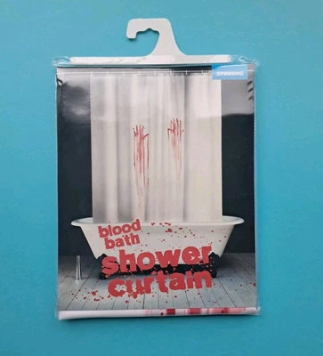 HALLOWEEN HORROR SPINNING HAT BLOOD BATH RETRO FUN SHOWER CURTAIN PSYCHO NEW