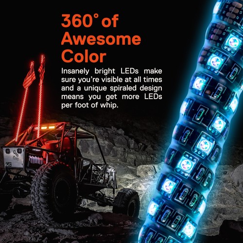 6ft RGB LED Spiral Whip Light Antenna with Flag & Remote for ATV UTV Polaris RZR - Bild 3 von 9