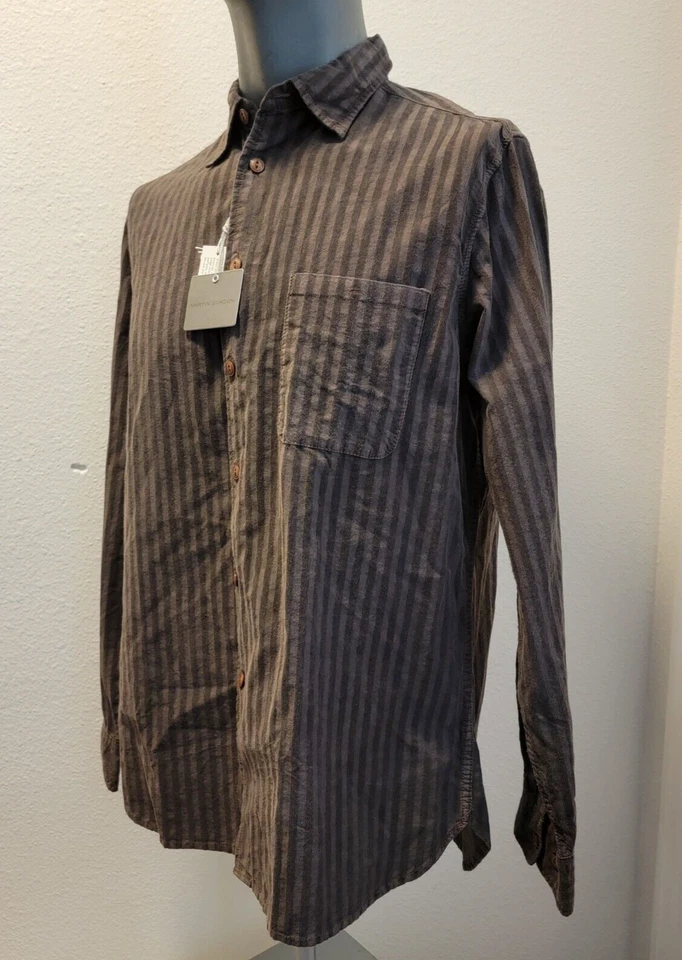 NUEVO CON ETIQUETAS Camisa Martin Gordon Para Hombre Talla Mediana Abotonada Manga Larga Marrón Rayas Foto 2 de 4