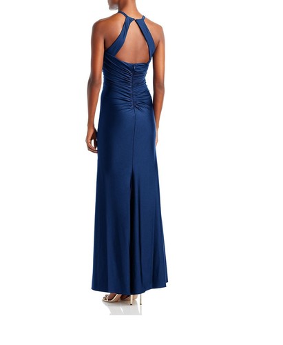 Vestido Halter largo fruncido para mujer Aqua Sateen azul B4HP - Imagen 4 de 8