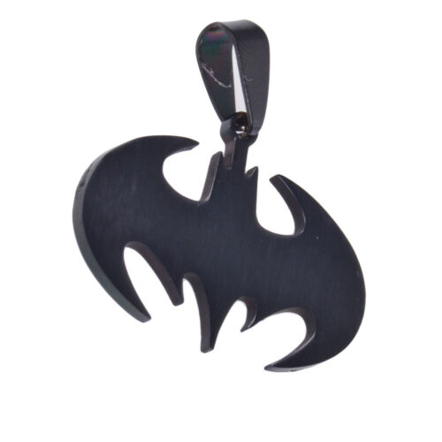 Unisex Women Men Bat Batman Pendant Necklace Black Alloy Stainless Steel Charm - Picture 1 of 6