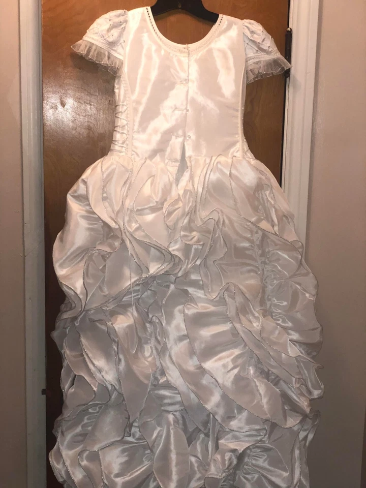 Brand New Girls White Satin Dress – Wedding, Communion, Pageant Youth Size [12] - Imagem 2 de 2