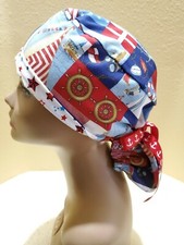 Sailboats Nautical Women's Ponytail Surgical Scrub Hat/Cap Handmade