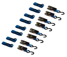 8 Pack 1 in. x 10 ft. Blue Ratchet Tie Down Motorcycle Strap 1300lbs 1x10 600Kg