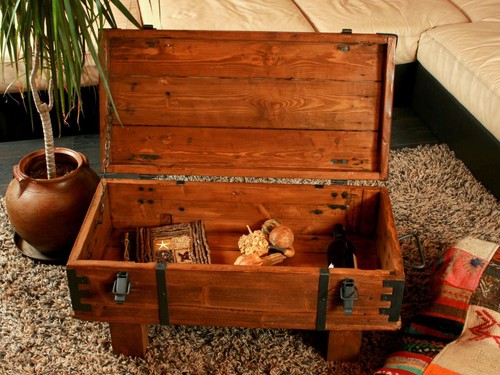 Coffee table antique trunk storage old cottage steamer trunk chest vintage box - Picture 6 of 9