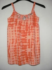 LC LAUREN CONRAD Top Women Small Shades Of Coral Ruched/Beaded Spaghetti