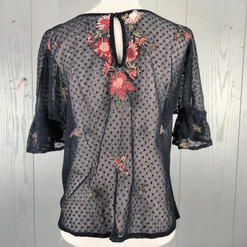 Maeve Anthropologie Top Small Black Lace Sheer Fairy Whimsigoth Witchy Dainty - Picture 3 of 12