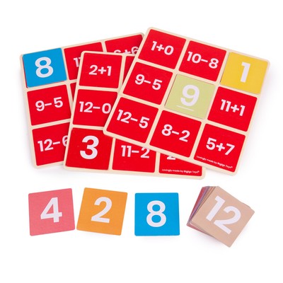 Bigjigs Toys Mathe Bingo Spiel - Addieren & Subtrahieren, Holzspielzeug, Mathe Spiel