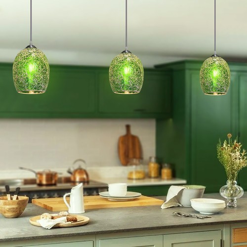 Vintage Glass Ceiling Hanging Pendant Light Shade Green Mosaic Lighting K424 - Picture 10 of 13