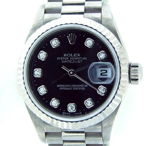 Reloj Rolex Datejust President 69179 para dama de oro blanco de 18 quilates esfera de diamantes de fábrica