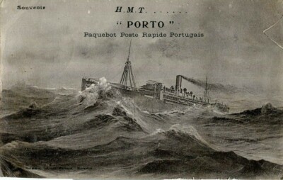 HMT Porto (portugiesischer Besitz) französische Postkarte (unbespielt aber geschrieben 1919)