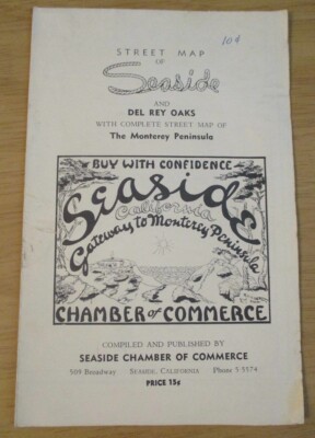 VTG 1940's Street Map of 'SEASIDE' CALIFORNIA~Monterey Peninsula/Del Rey Oaks~