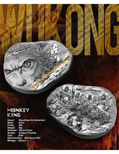 SUN WUKONG Monkey King Silver Coin 500 Francs Cameroon 2024 - Picture 4 of 4
