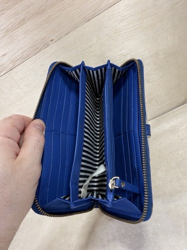 Kate Spade New York Blau Leder Reißverschluss Akkordeon Geldbörse mit Schleife Clutch Selten - Bild 22 von 23
