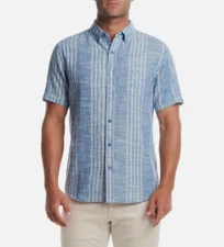 Weatherproof Vintage Men's Linen Cotton Blend Woven Shirt, Blue, medium