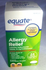 Equate 24 Hour Allergy Cetirizine Hydrochloride Tablets 10 mg 45 Ct