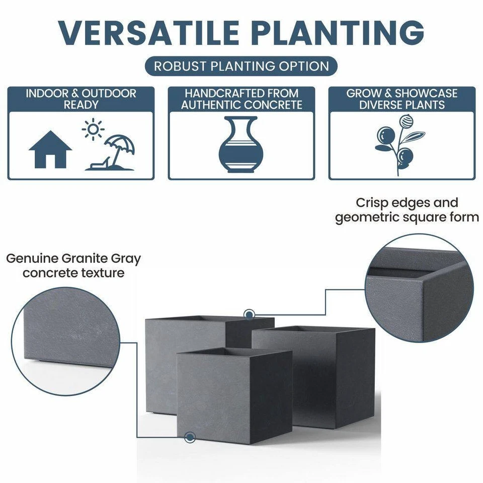 Moderno 10 pulgadas, 12 pulgadas, 16 pulgadas Alto Grande Alto Cuadrado Granito Gris Exterior Cemento Pl Foto 3 de 4